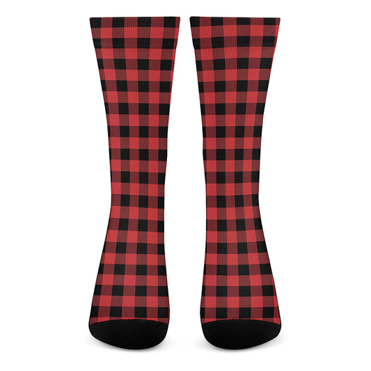 Red And Black Buffalo Plaid Print Crew Socks