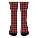 Red And Black Buffalo Plaid Print Crew Socks
