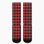 Red And Black Buffalo Plaid Print Crew Socks