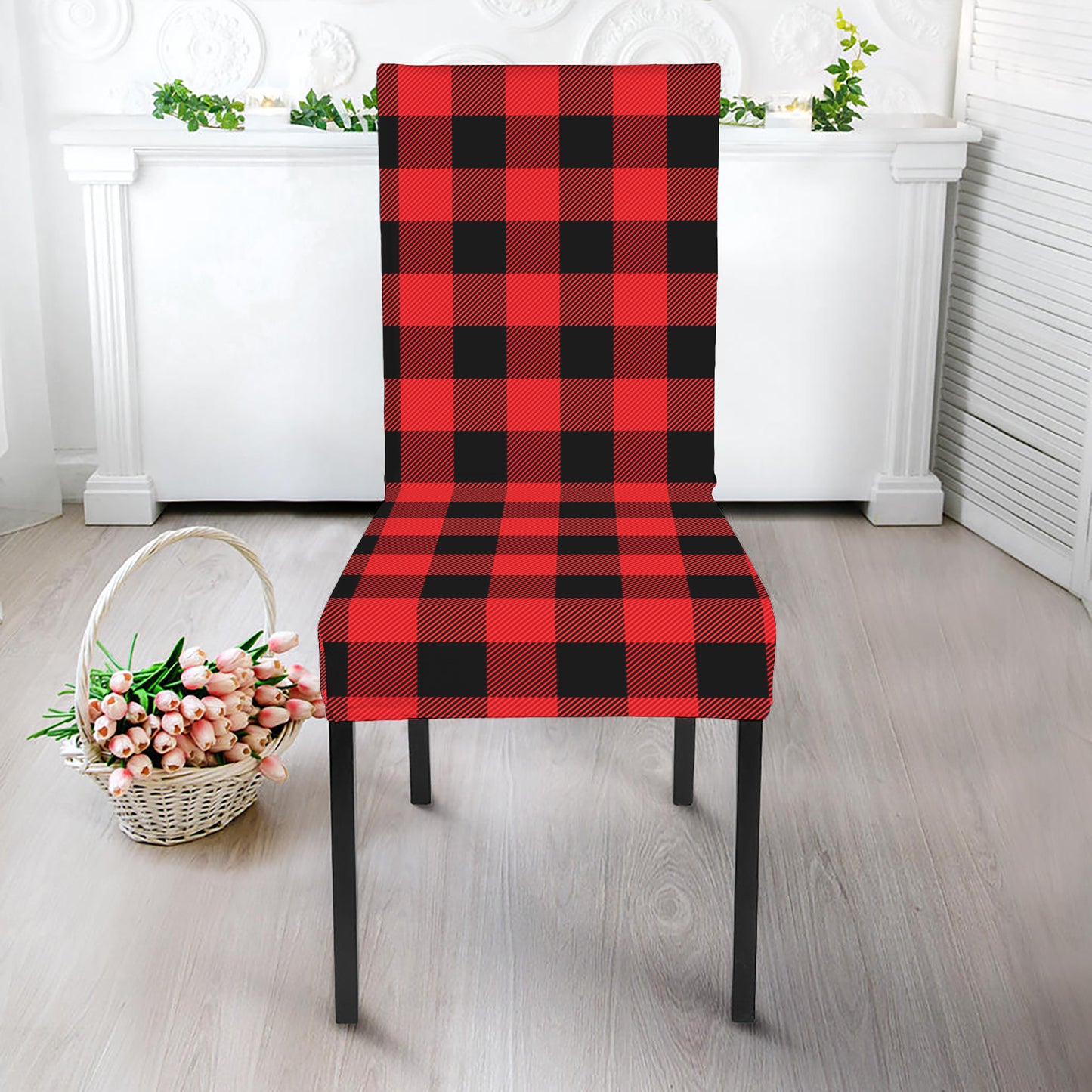 Red And Black Buffalo Plaid Print Dining Chair Slipcover