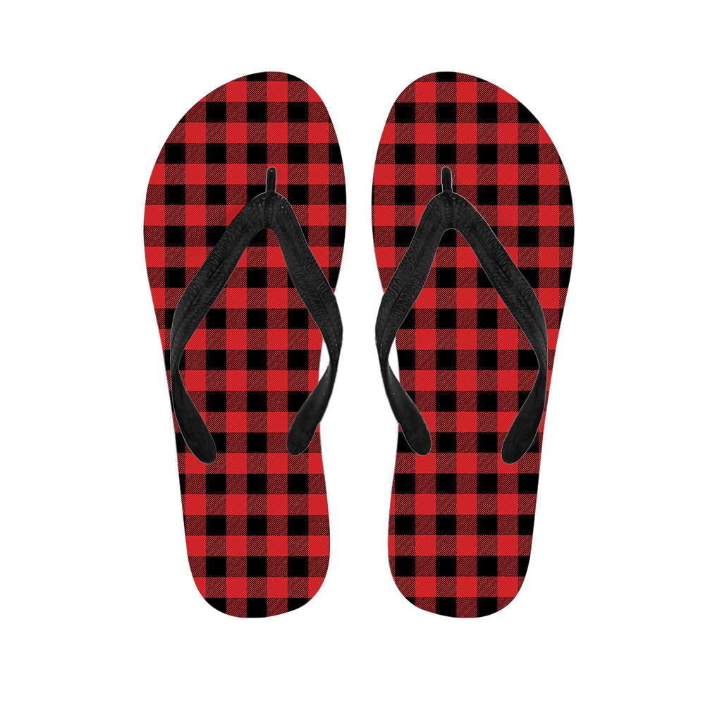 Red And Black Buffalo Plaid Print Flip Flops
