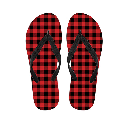 Red And Black Buffalo Plaid Print Flip Flops