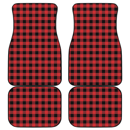 Red And Black Buffalo Plaid Print Front and Back Car Floor Mats