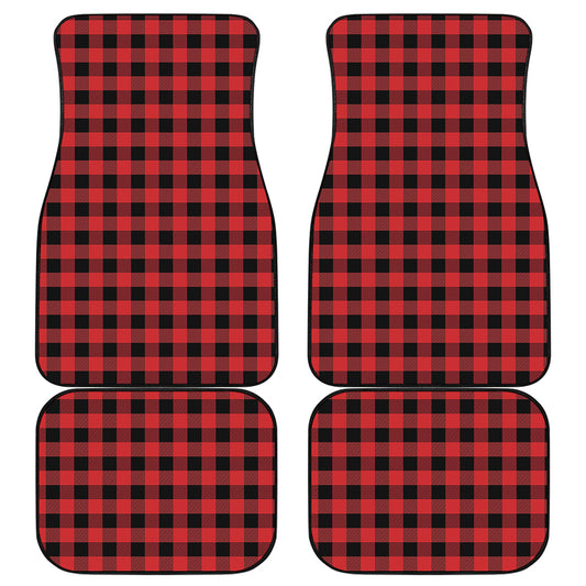 Red And Black Buffalo Plaid Print Front and Back Car Floor Mats