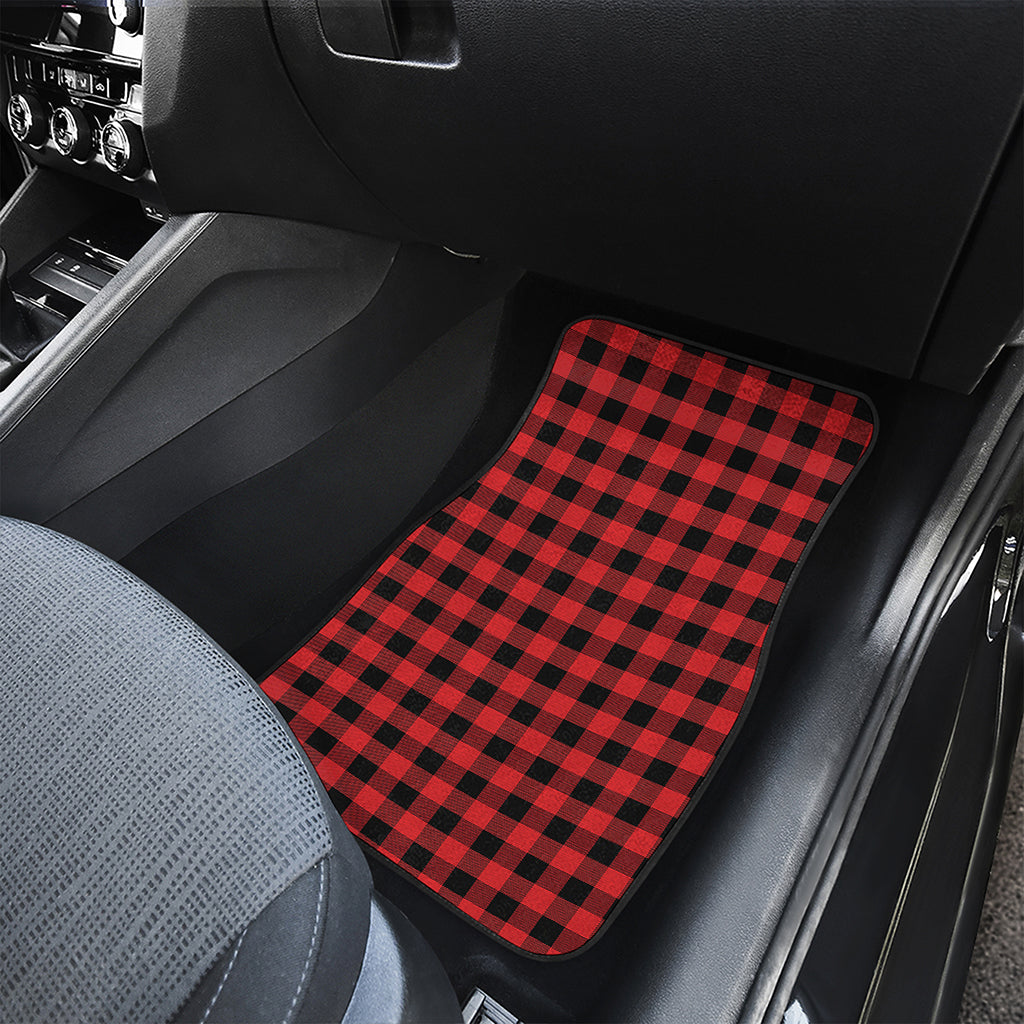 Red And Black Buffalo Plaid Print Front and Back Car Floor Mats