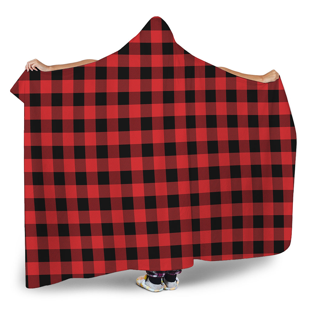 Red And Black Buffalo Plaid Print Hooded Blanket