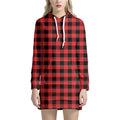 Red And Black Buffalo Plaid Print Pullover Hoodie Dress