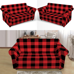 Red And Black Buffalo Plaid Print Loveseat Slipcover