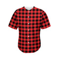 Red And Black Buffalo Plaid Print Men's Baseball Jersey