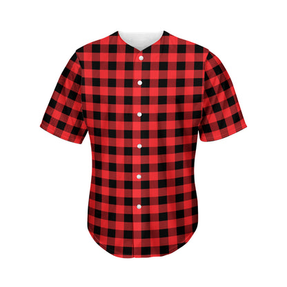 Red And Black Buffalo Plaid Print Men's Baseball Jersey