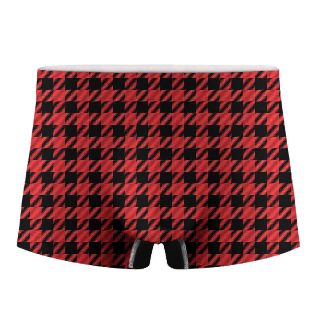 Red And Black Buffalo Plaid Print Men's Boxer Briefs