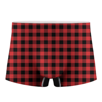 Red And Black Buffalo Plaid Print Men's Boxer Briefs