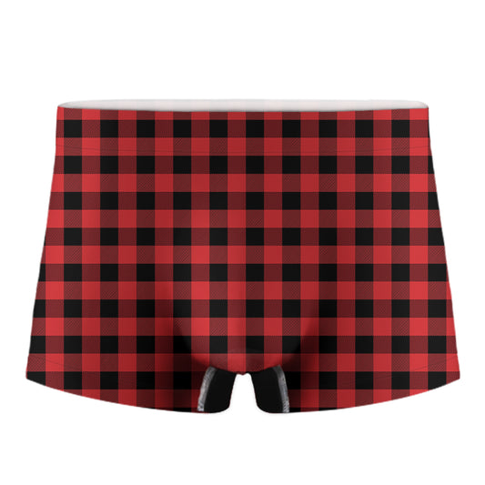 Red And Black Buffalo Plaid Print Men's Boxer Briefs