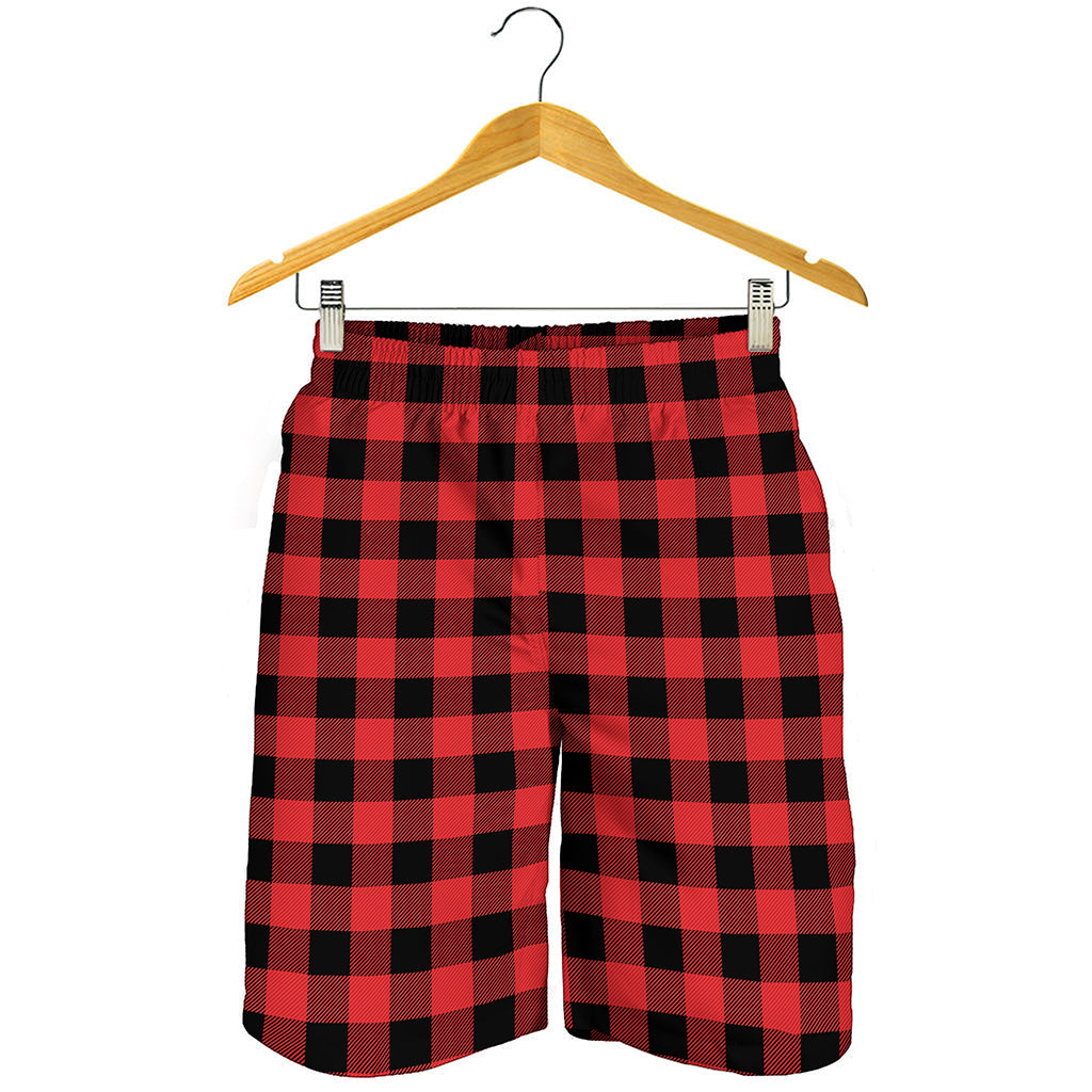Red And Black Buffalo Plaid Print Men's Shorts