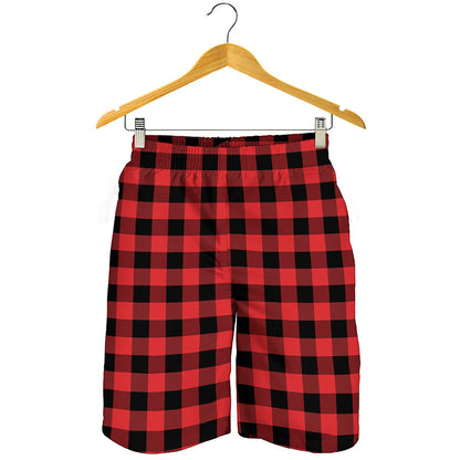 Red And Black Buffalo Plaid Print Men's Shorts