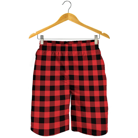 Red And Black Buffalo Plaid Print Men's Shorts