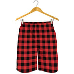 Red And Black Buffalo Plaid Print Men's Shorts
