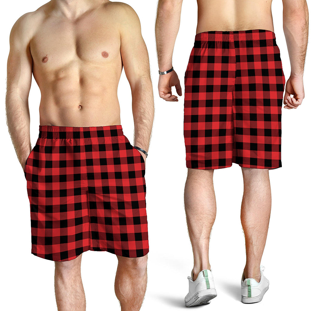 Red And Black Buffalo Plaid Print Men's Shorts