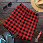 Red And Black Buffalo Plaid Print Men's Shorts