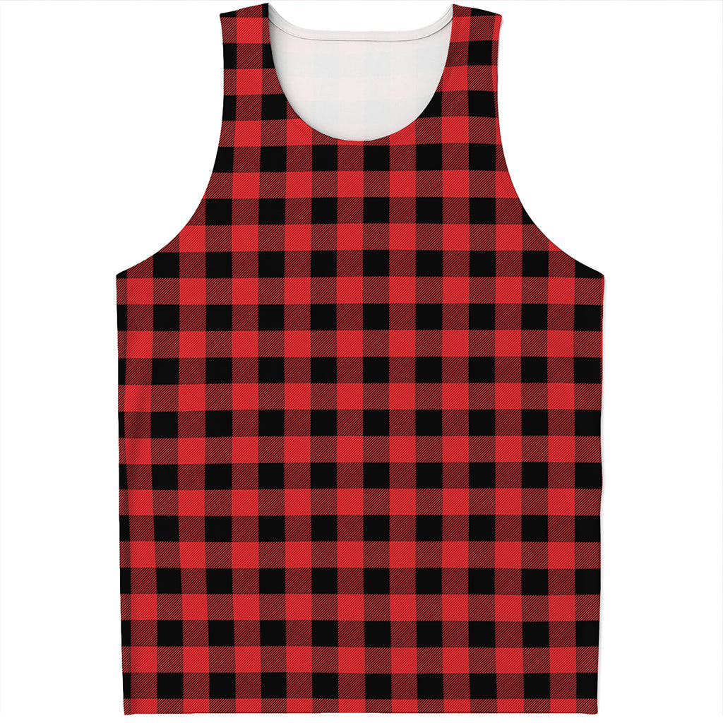 Red And Black Buffalo Plaid Print Men's Tank Top
