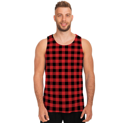 Red And Black Buffalo Plaid Print Men's Tank Top