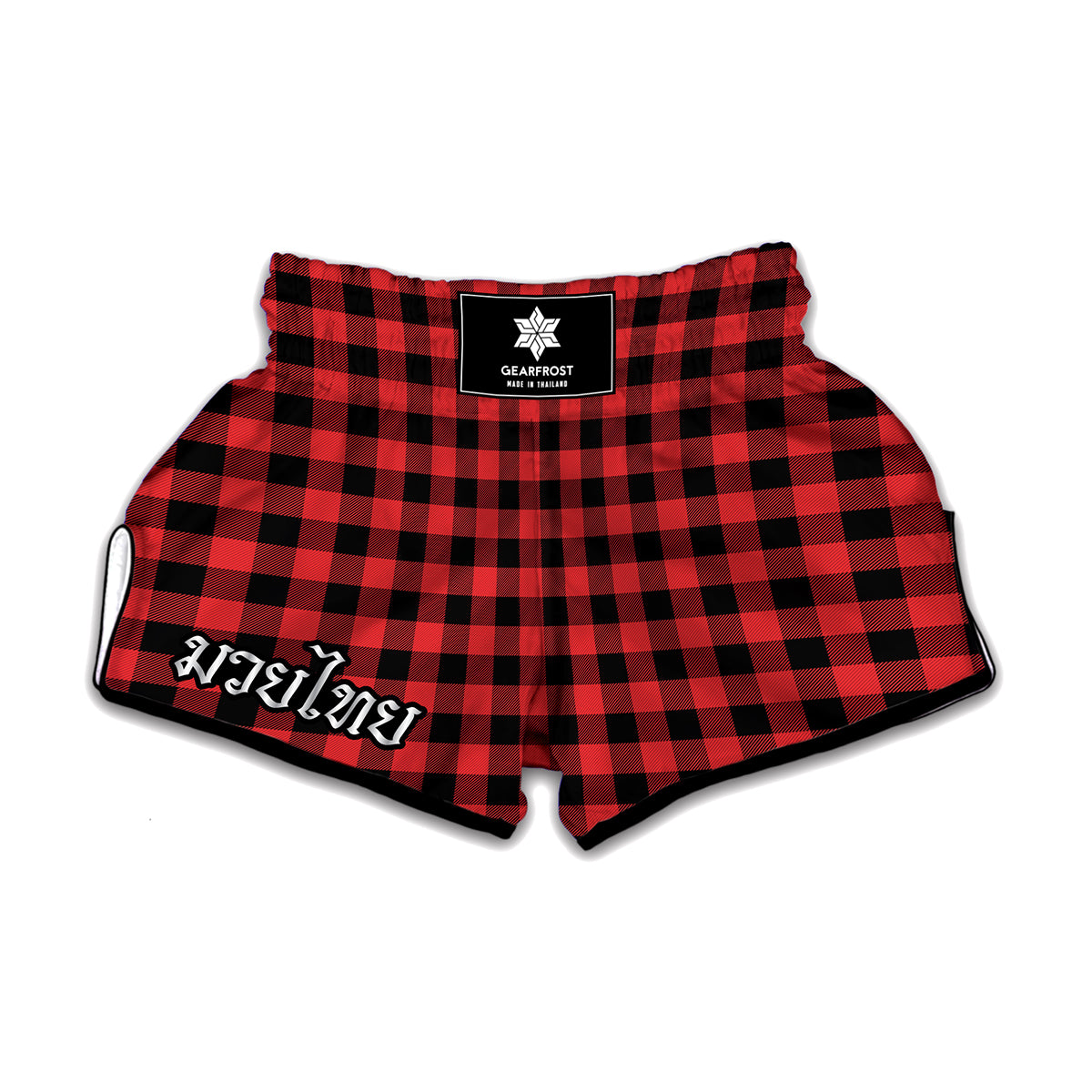 Red And Black Buffalo Plaid Print Muay Thai Boxing Shorts