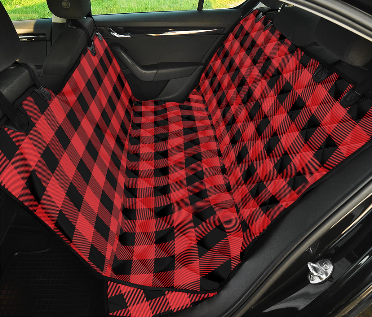 Red And Black Buffalo Plaid Print Pet Car Back Seat Cover