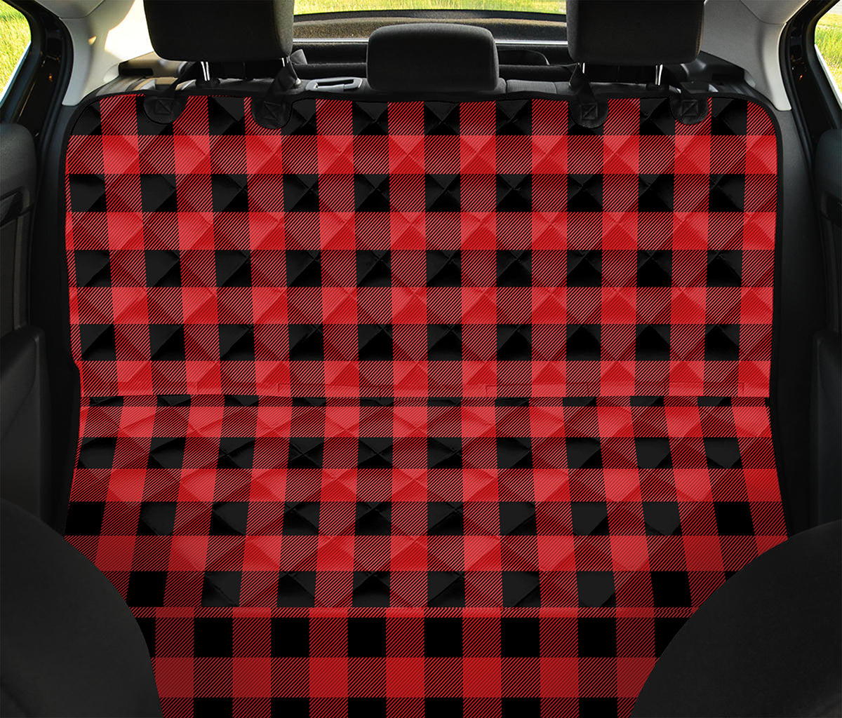 Red And Black Buffalo Plaid Print Pet Car Back Seat Cover