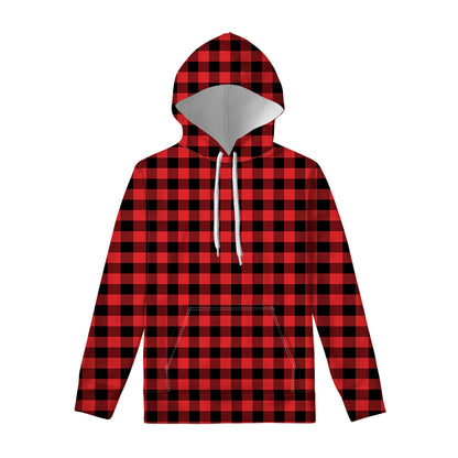 Red And Black Buffalo Plaid Print Pullover Hoodie