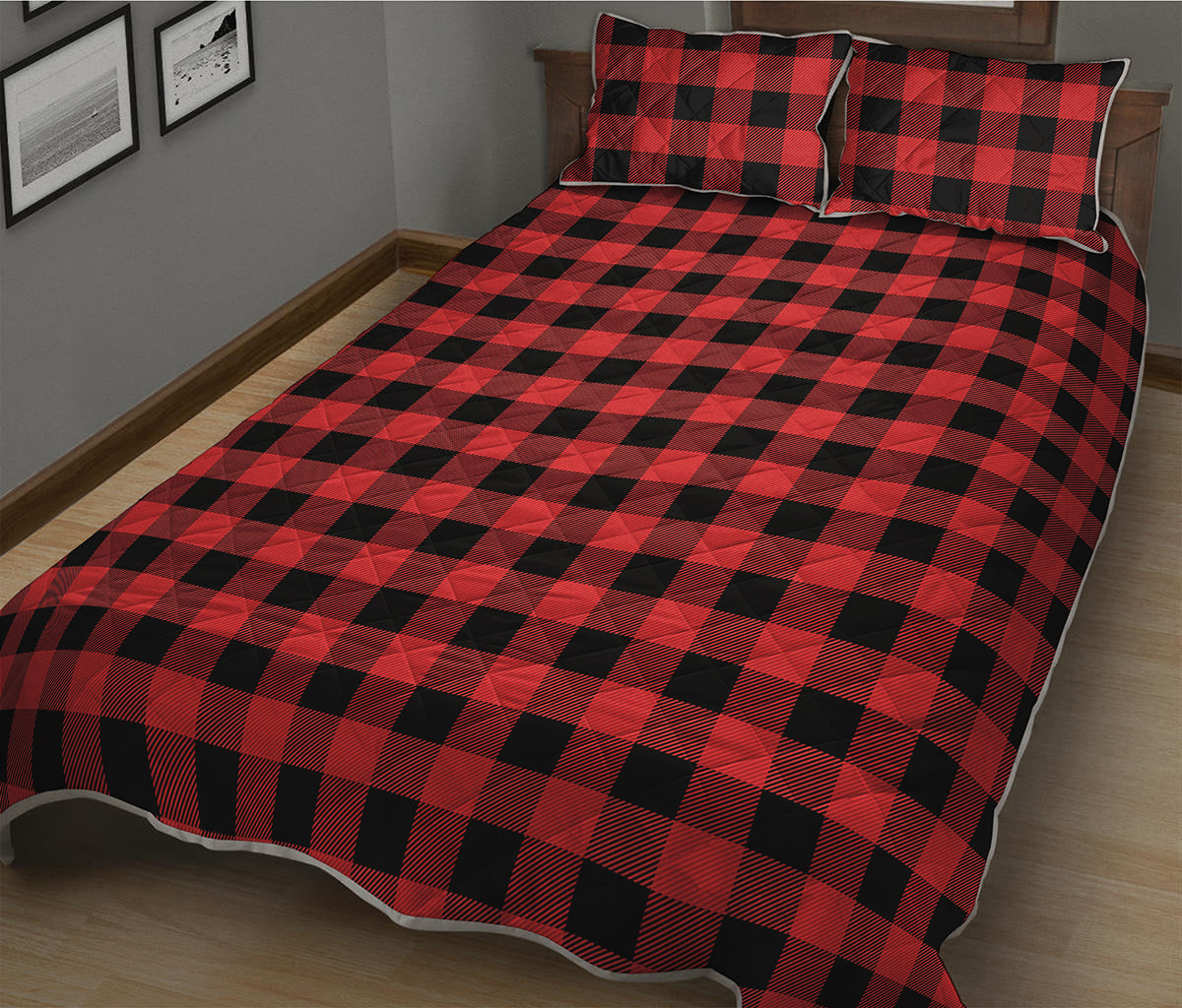 Red And Black Buffalo Plaid Print Quilt Bed Set