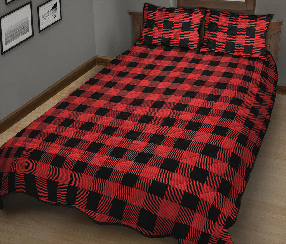 Red And Black Buffalo Plaid Print Quilt Bed Set