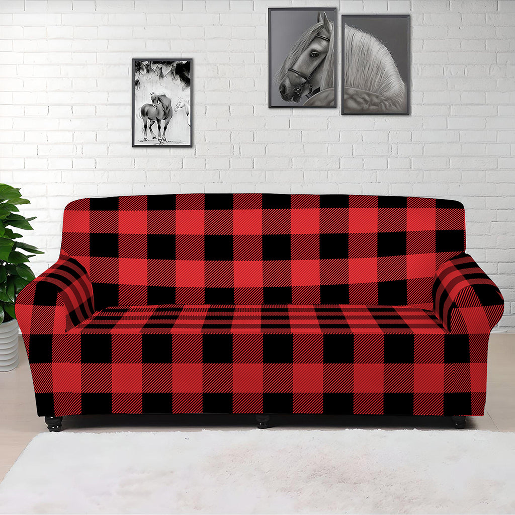 Red And Black Buffalo Plaid Print Sofa Cover