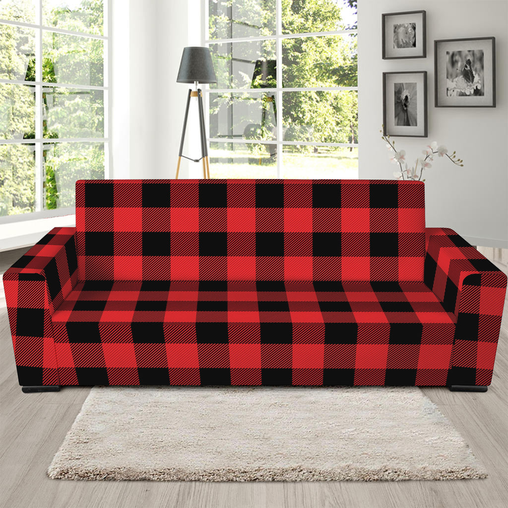 Red And Black Buffalo Plaid Print Sofa Slipcover