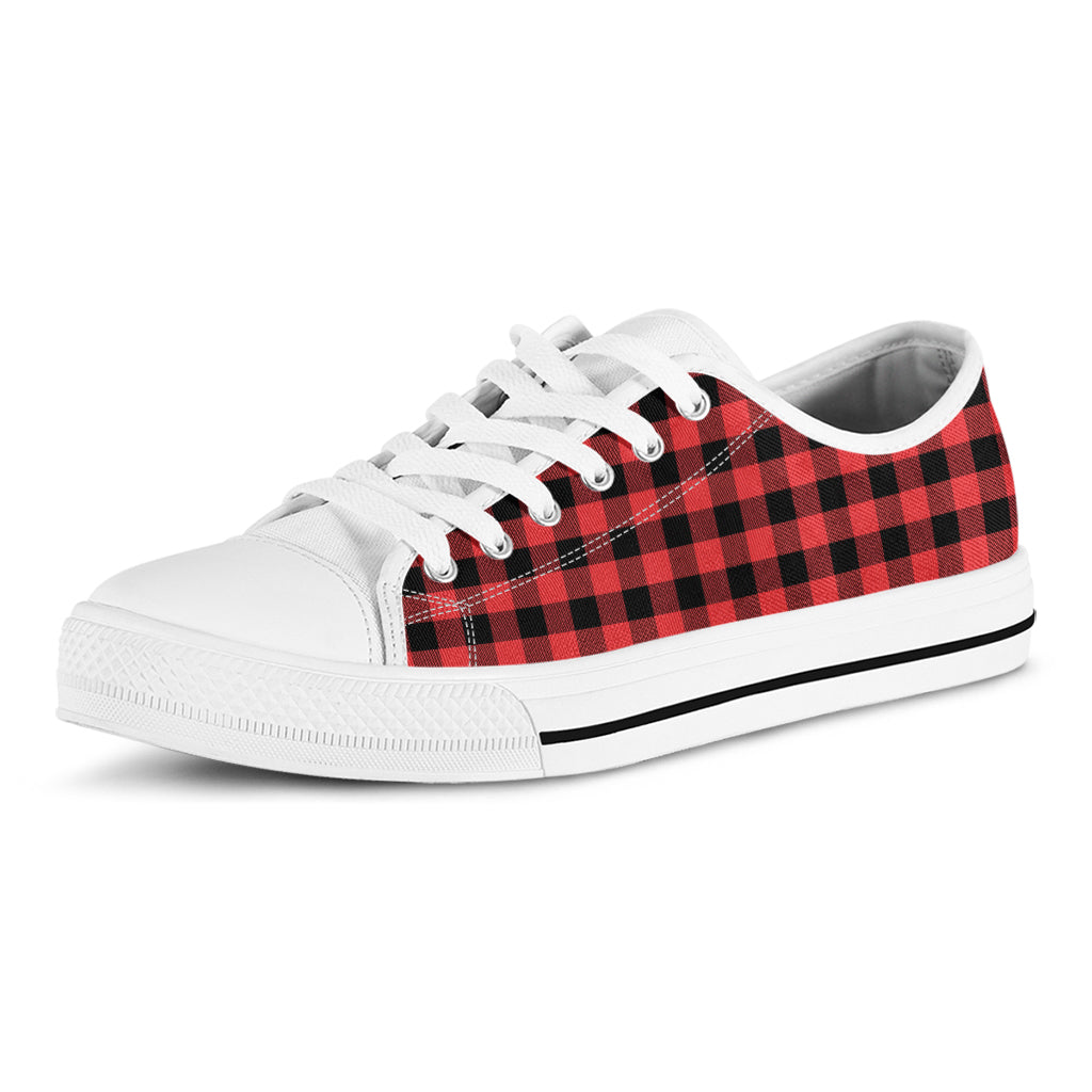 Red And Black Buffalo Plaid Print White Low Top Shoes