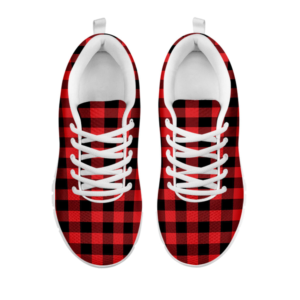 Red And Black Buffalo Plaid Print White Sneakers