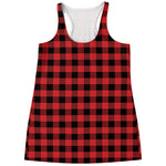 Red And Black Buffalo Plaid Print Women's Racerback Tank Top