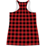 Red And Black Buffalo Plaid Print Women's Racerback Tank Top