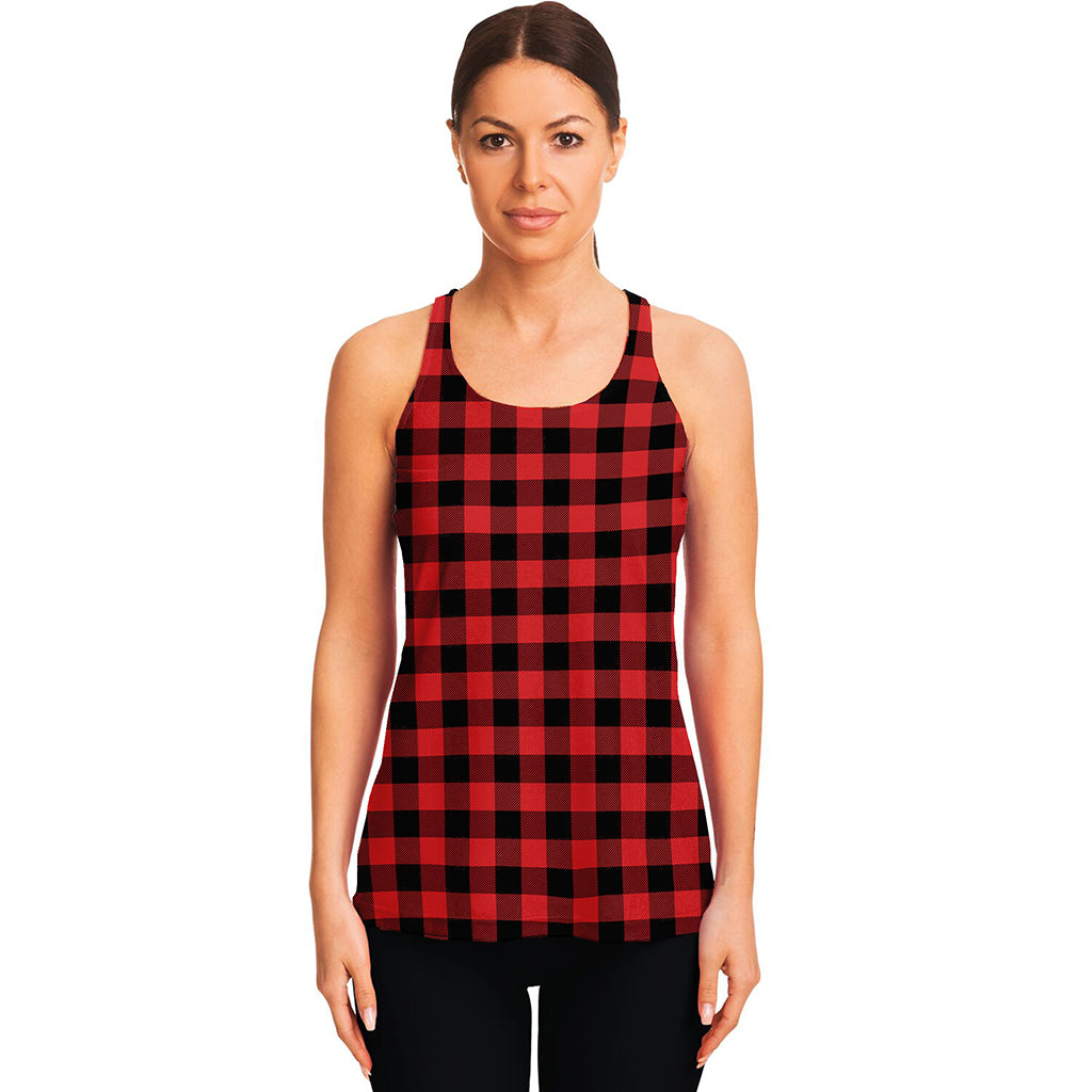 Red And Black Buffalo Plaid Print Women's Racerback Tank Top