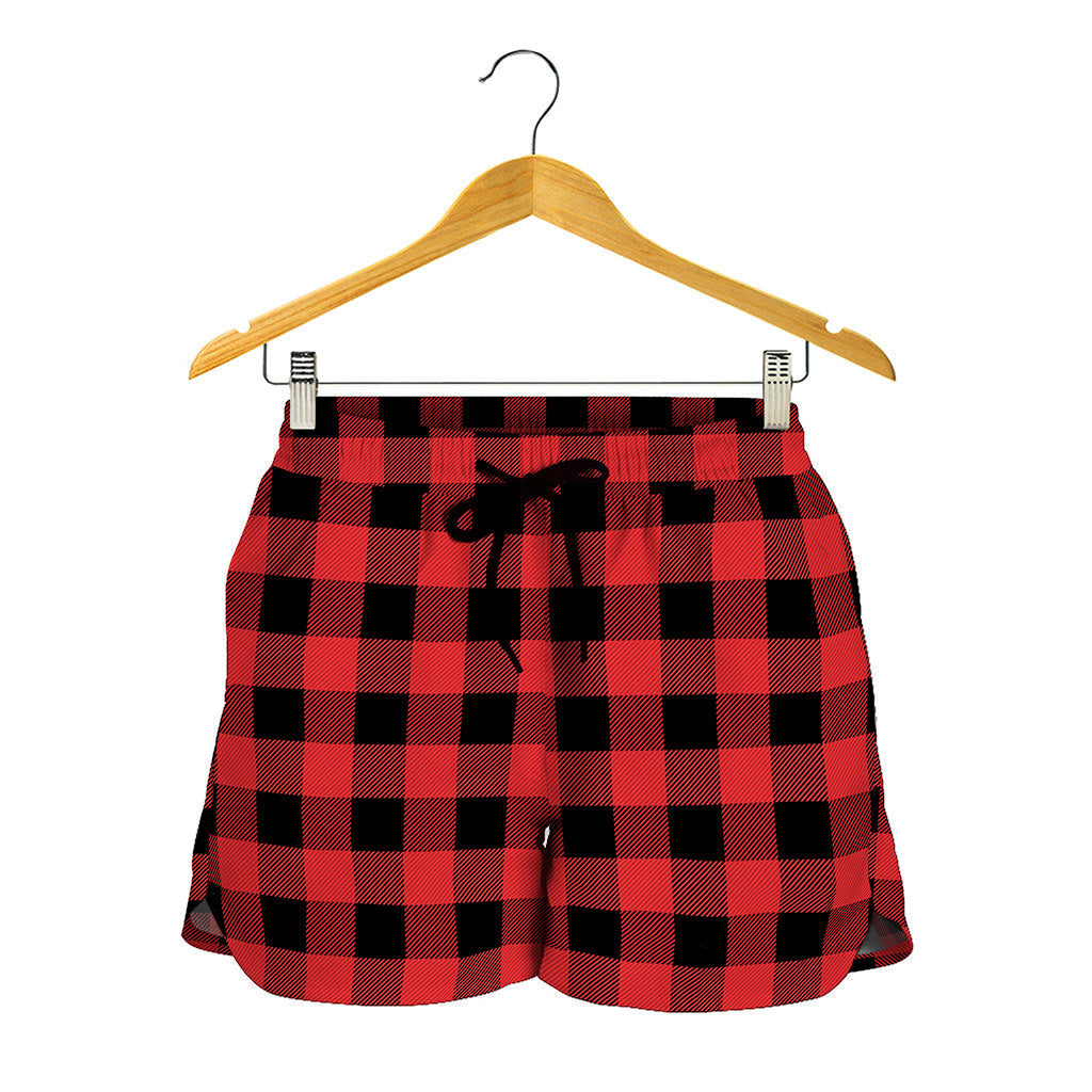 Red And Black Buffalo Plaid Print Women's Shorts