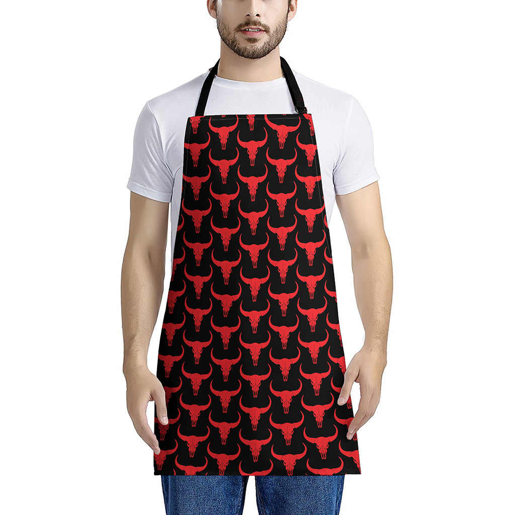 Red And Black Bull Skull Pattern Print Apron