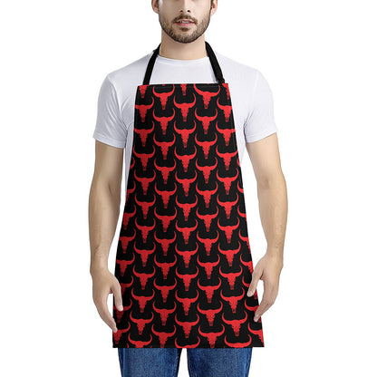 Red And Black Bull Skull Pattern Print Apron