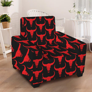 Red And Black Bull Skull Pattern Print Armchair Slipcover