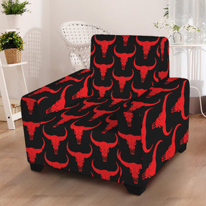 Red And Black Bull Skull Pattern Print Armchair Slipcover