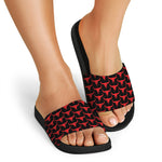 Red And Black Bull Skull Pattern Print Black Slide Sandals
