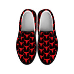 Red And Black Bull Skull Pattern Print Black Slip On Shoes