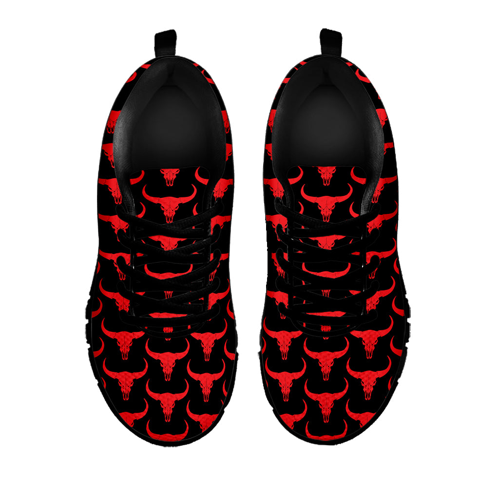Red And Black Bull Skull Pattern Print Black Sneakers