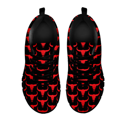 Red And Black Bull Skull Pattern Print Black Sneakers
