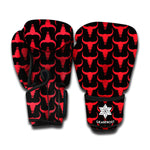 Red And Black Bull Skull Pattern Print Boxing Gloves