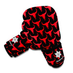 Red And Black Bull Skull Pattern Print Boxing Gloves