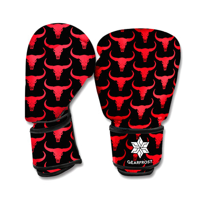 Red And Black Bull Skull Pattern Print Boxing Gloves
